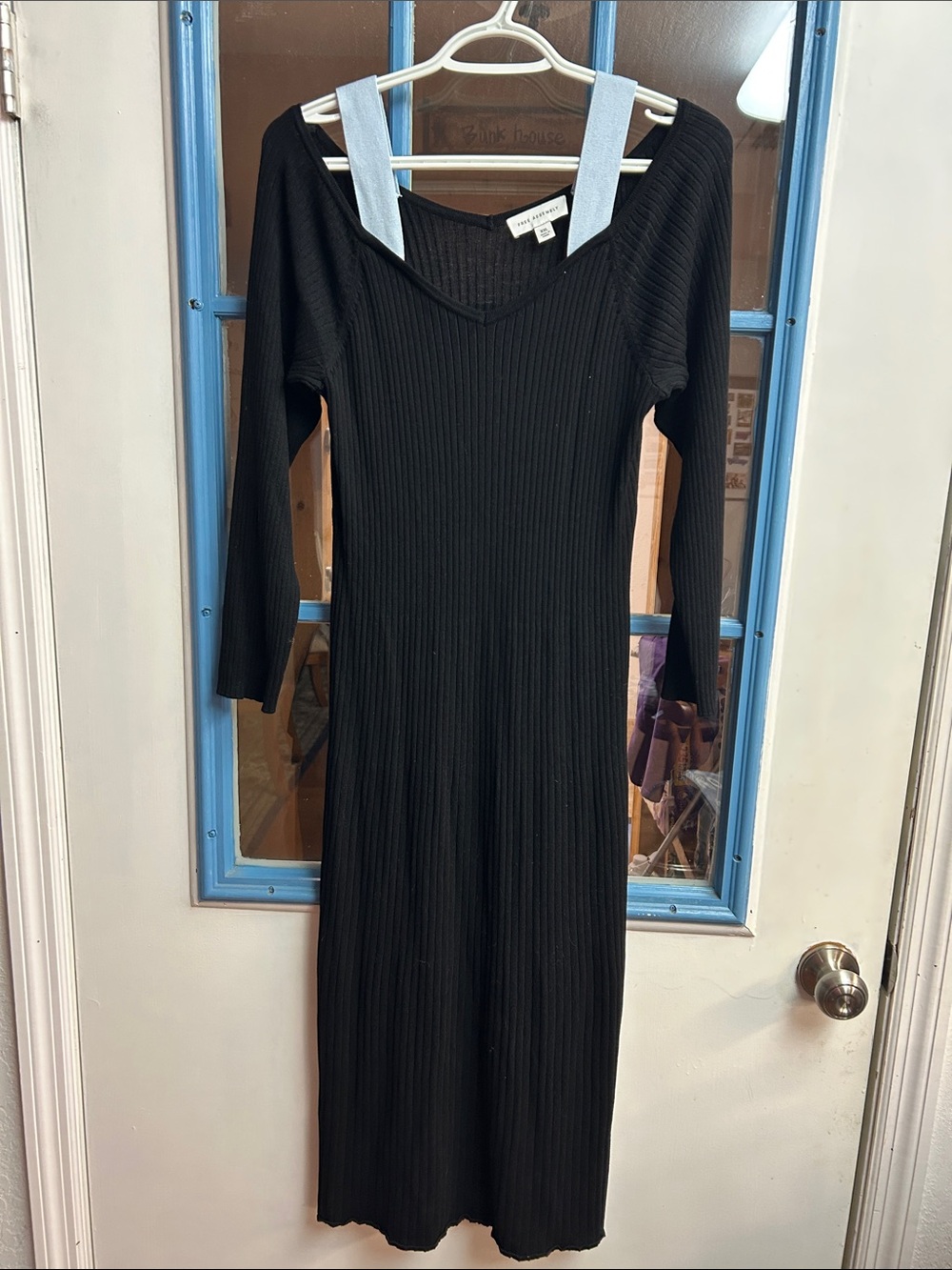 Free Assembly Black Ribbed V‑Neck Midi Dress, Size XXL